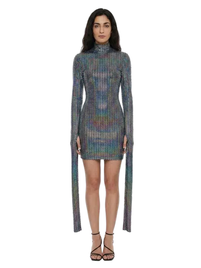 Dolce & Gabbana Metallic Knit Turtleneck Tunic In Silver