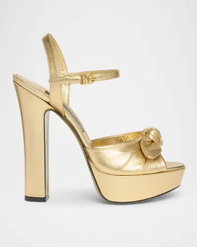 Dolce & Gabbana Metallic Knot Platform Sandals In Gold