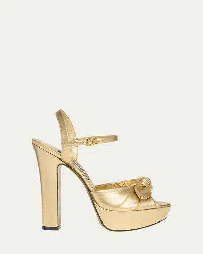 Dolce & Gabbana Metallic Knot Platform Sandals In Gold