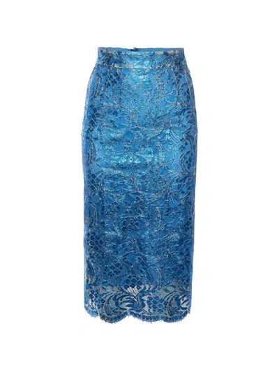Pre-owned Dolce & Gabbana Metallic Lace Skirt In Blue