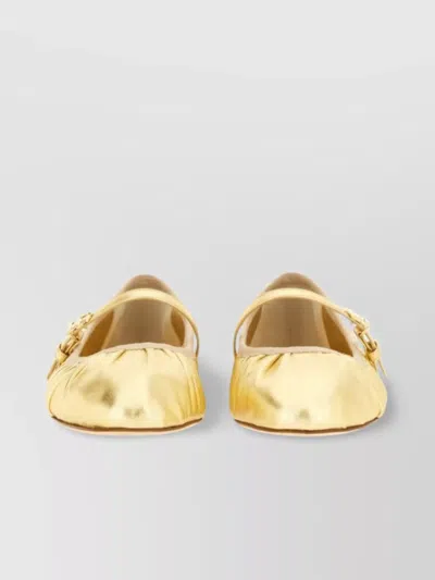 Dolce & Gabbana Metallic Leather Ballerina Shoes In Gold