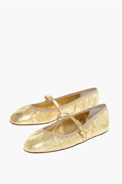 DOLCE & GABBANA METALLIC LEATHER MARY JANE BALLET FLATS WITH LOGOED BUCKLE