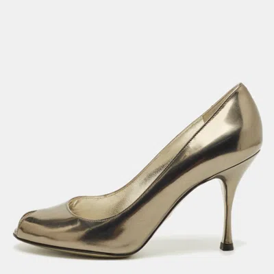 Pre-owned Dolce & Gabbana Metallic Leather Peep Toe Pumps Size 36.5 In Silver