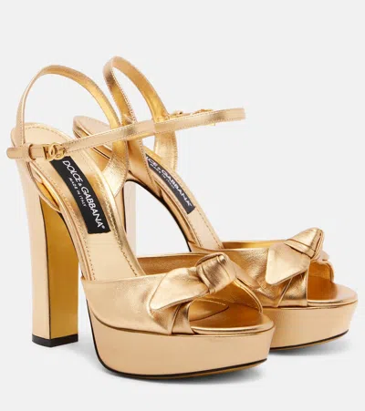 Dolce & Gabbana Metallic Leather Platform Sandal In Gold
