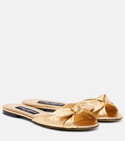 Dolce & Gabbana Metallic Leather Slides In Gold