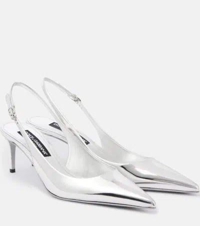 Dolce & Gabbana 60 Mirrored Leather Slingback Pumps In Silver