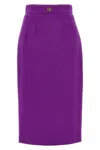 Dolce & Gabbana Metallic Logo Skirt Front Slit High Waist In Purple