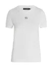 Dolce & Gabbana White T-shirt With Dg Logo On The Front Finished With Rhinestones In White