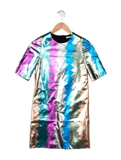 Pre-owned Dolce & Gabbana Kids' Metallic Long Sleeve Dress In Blue/silver