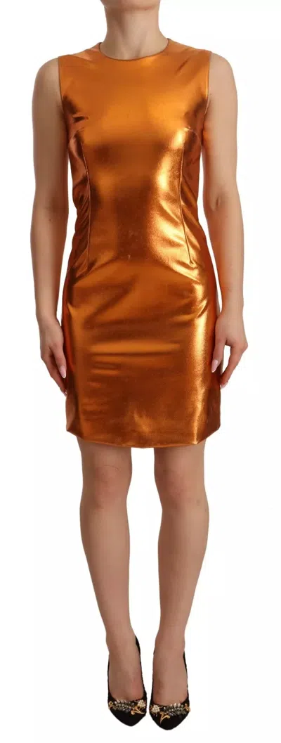 Pre-owned Dolce & Gabbana Metallic Orange Sleeveless Sheath Women's Dress ()