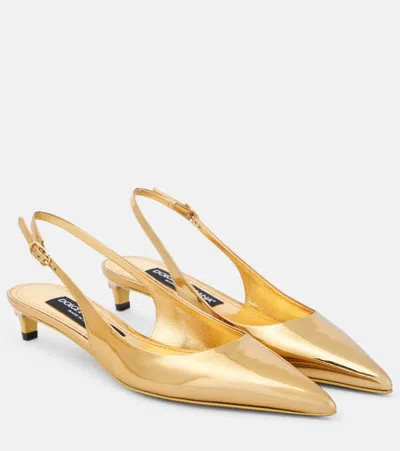 Dolce & Gabbana Metallic Patent Leather Slingback Pumps In Gold