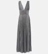 Dolce & Gabbana Long Pleated Dress With Micro-sequin Embellishment In Argento