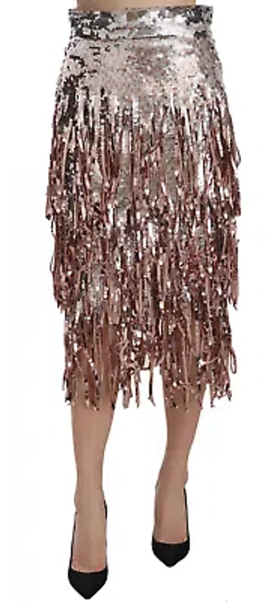 Pre-owned Dolce & Gabbana Metallic Sequin Tulle High-waist Midi Skirt
