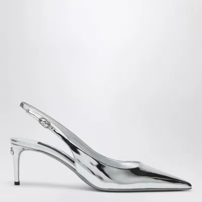DOLCE & GABBANA METALLIC SILVER LEATHER SLINGBACK WITH DÉCOLLETÉ
