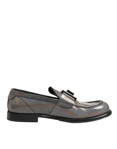 Dolce & Gabbana Metallic Silver Logo Slip On Men Dress Shoes In Multi