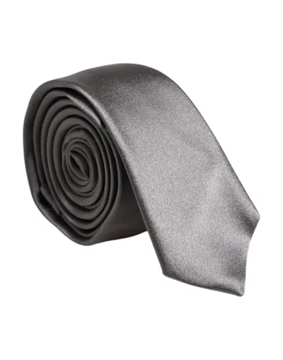 Dolce & Gabbana Metallic Silver Silk Adjustable Neckmen's Men's Tie In Gray