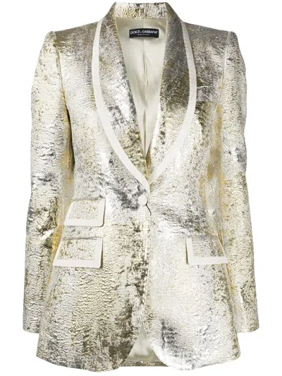 Dolce & Gabbana Metallic Textured Blazer In Gold