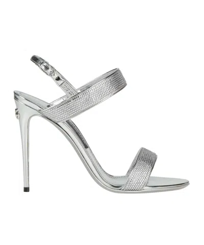 Dolce & Gabbana Metallic Thin Heel Sandals In Silver