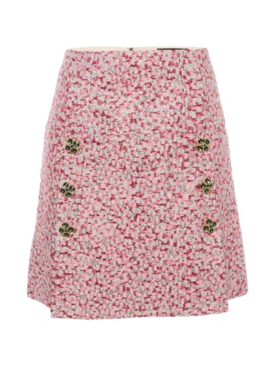 Pre-owned Dolce & Gabbana Metallic-jacquard Mini Skirt In Pink