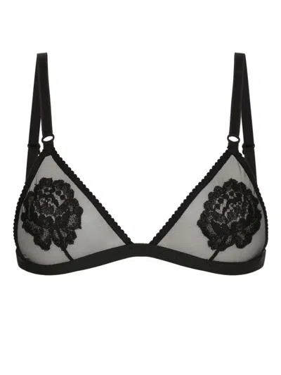 Dolce & Gabbana Micro Cotton-blend Lace Soft-cup Triangle Bra In Black