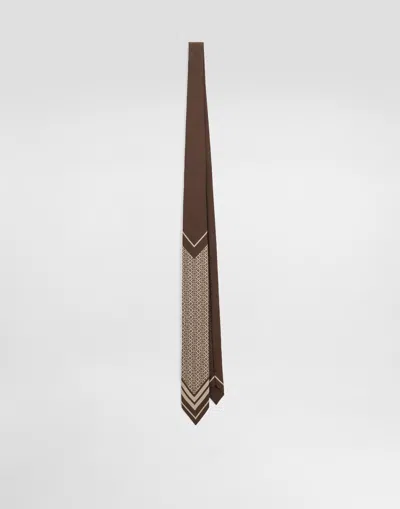 Dolce & Gabbana Micro-design And Logo Twill Print In Brown