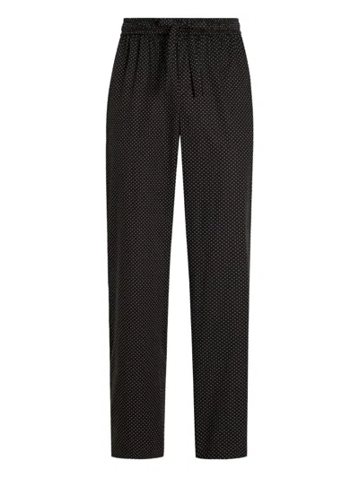 Dolce & Gabbana Micro-dot Drawstring Trousers In Black