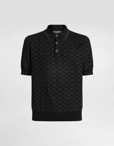 Dolce & Gabbana Micro-dot Stitch Polo T-shirt In Black