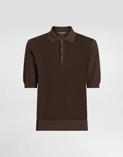 Dolce & Gabbana Micro-pattern Cotton Polo Shirt In Brown