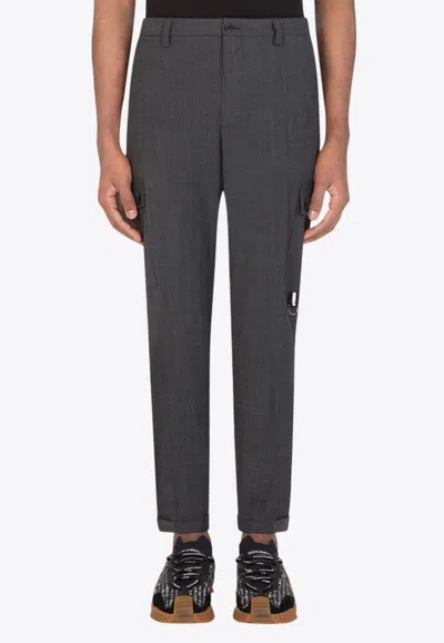Dolce & Gabbana Micro Patterned Wool Cargo Pants In Gray
