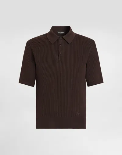 Dolce & Gabbana Micro-rib Cotton Polo Shirt In Brown