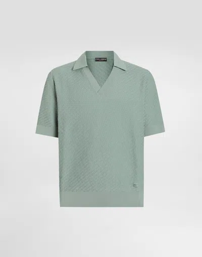 Dolce & Gabbana Micro-dot Stitch Polo Shirt In Green