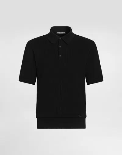 Dolce & Gabbana Micro-rib Cotton Polo Shirt In Black