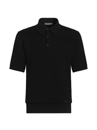 Dolce & Gabbana Micro-rib Cotton Polo Shirt In Black