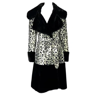 Pre-owned Dolce & Gabbana Mid 1990s  White Leopard Print Black Faux Fur Wrap Coat It42