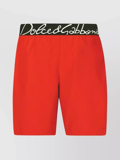 Dolce & Gabbana Mid-length Swim Trunks In Lightweight Nylon In Burgundy
