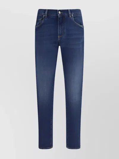 Dolce & Gabbana Mid-rise Cotton Jeans With Belt Loops In Blue