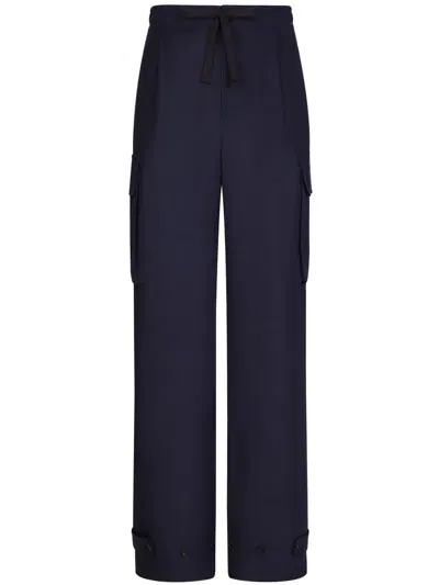 Dolce & Gabbana Mid-rise Linen Cargo Trousers In Blue