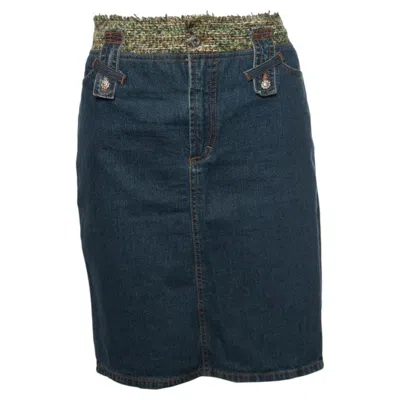 Pre-owned Dolce & Gabbana , Middle Blue Denim Skirt With Green Tweed