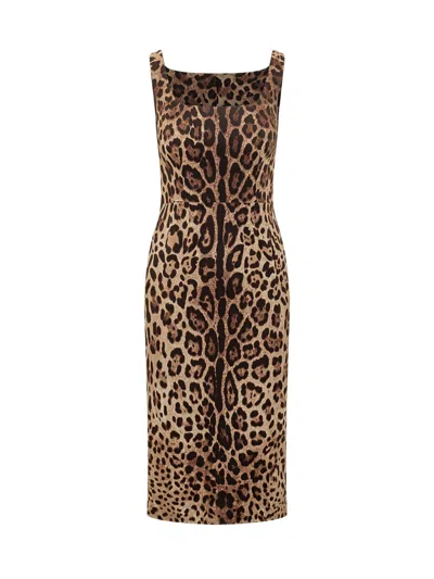 Dolce & Gabbana Brown Animal Print Square Neck Dress