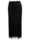 DOLCE & GABBANA MIDI BLACK SKIRT WITH RE-EDITION PATCH IN CHANTILLY LACE WOMAN