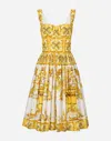 Dolce & Gabbana Maiolica Pleated Printed Cotton-poplin Midi Dress In Print