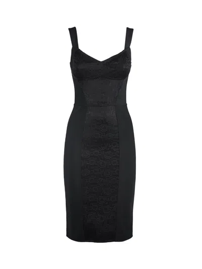 Dolce & Gabbana Midi Corsetry Powernet Lace Dress In Black