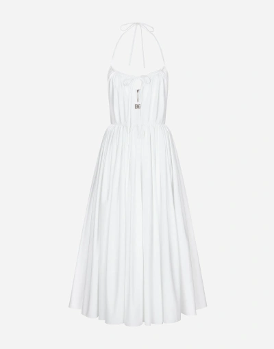 Dolce & Gabbana Midi Cotton Dress With Circle Skirt In White
