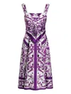 Dolce & Gabbana Silk Majolica Print Midi Dress In Purple