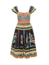 Dolce & Gabbana Bustier Midi Dress In Carretto-print Poplin In Frigo 14 Stampa