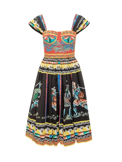 Dolce & Gabbana Bustier Midi Dress In Carretto-print Poplin In Multicolor