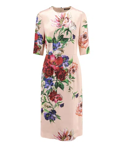 Dolce & Gabbana Midi Dress With Floral Print In Multi
