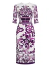 Dolce & Gabbana Maiolica Print Charmeuse Midi Dress In Purple
