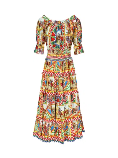 Dolce & Gabbana Midi Dress With Cart Print