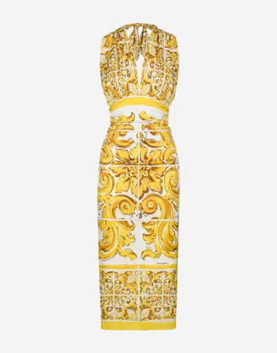 Dolce & Gabbana Majolica-print Silk Midi Dress In Multicoloured